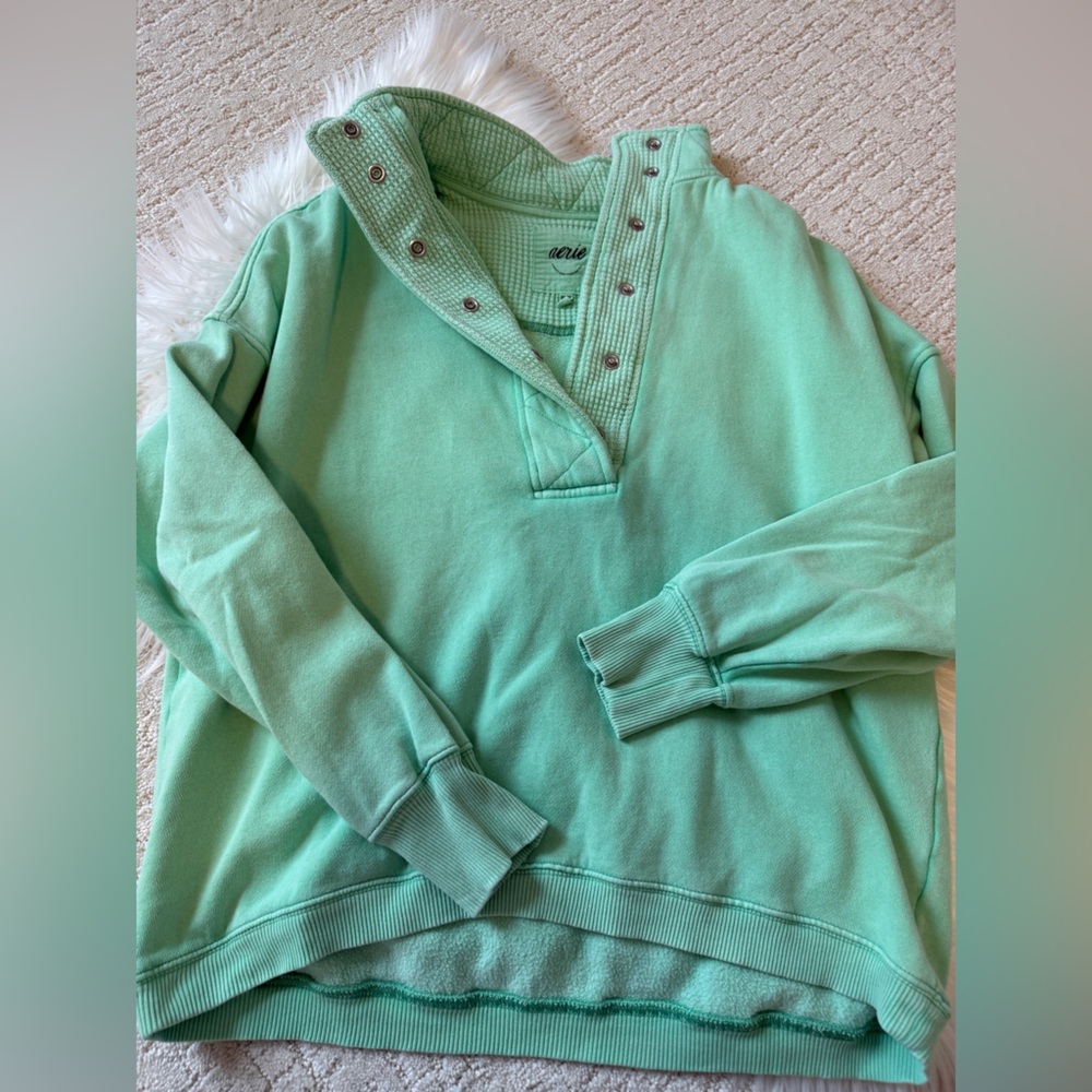 aerie Mint Green Snap Henley Pullover Sweatshirt